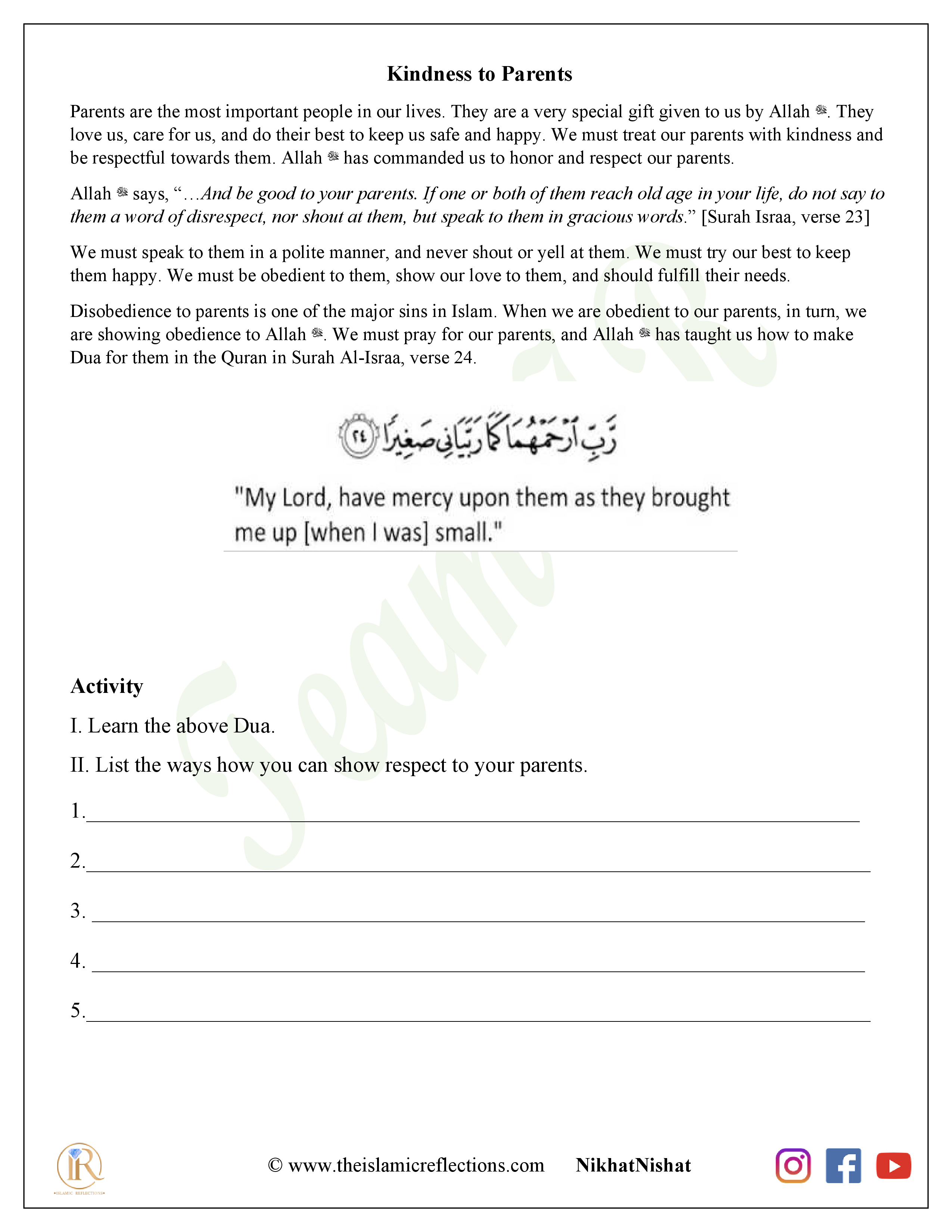 Worksheets Age (5-7) Archives - Islamic Reflections